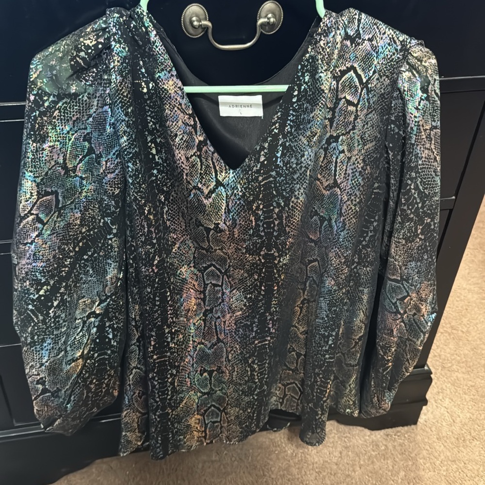 Adrienne Multicolor Snakeskin V-Neck Blouse